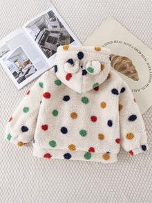 Áo khoác có mũ dệt jacquard lót giữ nhiệt cho bé gái, quần áo mùa đông - Màu be - Xem 3