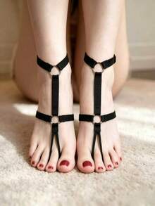 1件裝 女款性感黑色腳踝鏈 時尚腳踝綁帶裝飾 適合派對與舞蹈 可調節 合成材質 可愛龐克哥德風腳鍊 萬聖節 - 黑色 - 查看 8