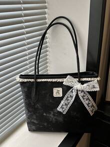 Premium Large Capacity Handbag For Women, Fashionable Versatile Casual Minimalist Commuter Shoulder Tote Bag - Black - View 7