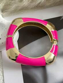 French Vintage Color-Block Drip Glaze Snap Bracelet, Gold-Trimmed Enamel Open Cuff, Luxury Layering Jewelry, High-End Color-Block Enamel C-Shaped Bangle - Multicolor - View 16