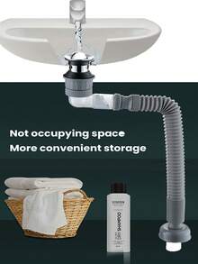1pc Bathroom Sink Drain Kit With Extendable P-Trap, New Odor-Proof Space-Saving Drainage Pipe For Home, Modern Minimalist Under-Counter Sink Anti-Odor Device, Universal Fit For With Or Without Overflow, High-Quality Heat-Resistant And Anti-Freeze Cracking, Suitable For Bathroom And Kitchen Sinks, Effective Odor Control Drainage - Grey - View 4