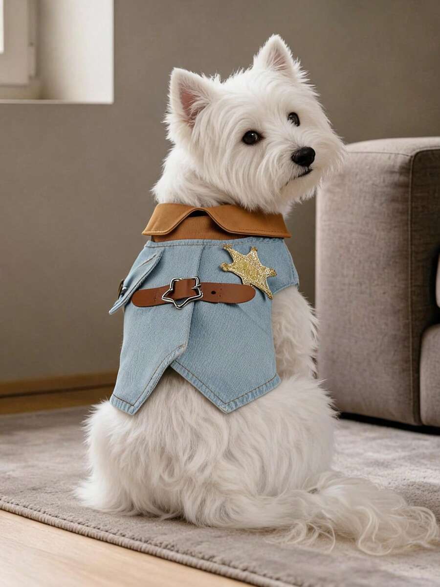 PETCIRCLE 1PC Pet Clothing Outdoor Indoor Apparel European American Style Japanese Korean Style Bichon Teddy Small Dog Puppy Cat Clothes Casual Comfortable Star Sheriff Coat - Multicolor - View 1