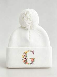 1pc Baby Beanies Boy Girls White Pom-Pom Cap With A-Z Letter Colorful Floral Hat For Boys And Girls Ages 0-8Y, For Hat Accessories Winter Warm Hat - Multicolor - View 47