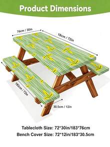 3 PiecesPicnic Tablecloth Set With Bench Cover, Elastic Edge Design, Line & Floral Pattern, Fresh Style, Washable Rectangular Tablecloth, Suitable For Weddings, Camping, Picnics, Garden Parties And More, Practical Essential - A - View 3