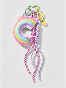 1pc New Exquisite Sweet Fashion Dopamine Leather Rainbow Heart Star Braided Rope DIY Keychain Bag Pendant - Multicolor - View 3