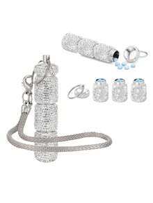 1pc 3-Compartment Pill Box With Rhinestones And Keychain, Metal Morning/Noon/Night Pill Box, Rhinestone Decorated - Multicolor - View 1