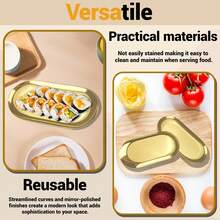 Oval Metal Tray (Gold), Christmas Gold Serving Platter, Fruit Plate, Dessert Plate, Snack Plate, Salad Plate, Cake Plate, Suitable For Restaurant, Kitchen, Dining Table, Christmas - Gold - View 8