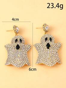 STONEFANS 1pc Shiny Rhinestone Ghost Dangle Earrings, Halloween Exaggerated Drop Earrings, Women's Party Costume Jewelry - Rhinestones - View 4