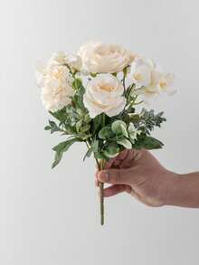1/3/5/60 peças Buquê de Rosas Artificiais, Arranjo de Flores Artificiais, Peônia Falsa, Decoração Floral de Rosas de Seda, Adequado para Decoração de Casa, Plantas Artificiais, Decoração de Outono, Quarto, Mesa, Decoração de Jardim, Decoração de Quarto, Centro de Mesa - Branco - Visão 5