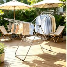 X-Style Clothes Drying Rack With Multi-Layer Hanging Bars And Bottom Storage Shelf, Collapsible For Compact Storage, Fit Balcony Courtyard Indoor Outdoor Daily Laundry Use - A - View 3