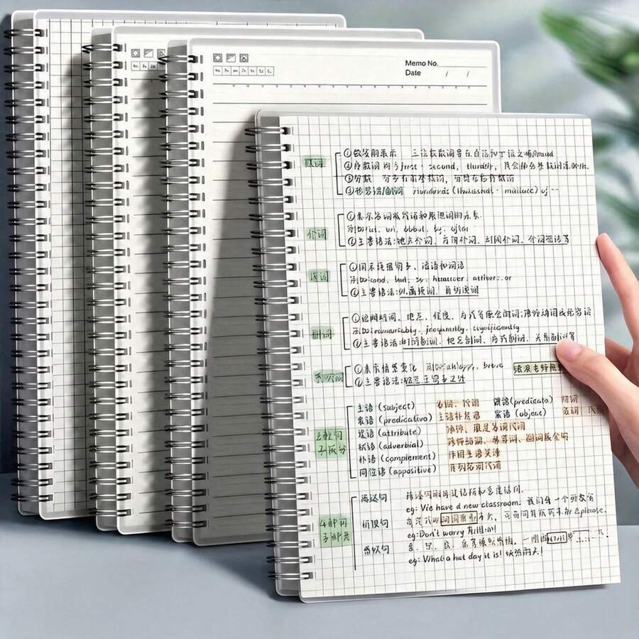 1pc Grid Spiral Notebook, A5 Lined Grid Paper Coil Notebook For School Note Taking, Homework Planning, Office Daily Journal Writing - A5 Grid - View 1