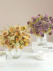 1pc Artificial Rose, Chrysanthemum, Hydrangea Silk Flower Bouquet, Suitable For Home Decor, Kitchen Decor, Autumn Decor, Outdoor Decor, Table Decor, Wedding Decor, Artificial Plants, Women's Gift, Back To School Season - Yellow - View 6