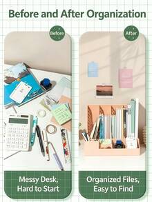 4 Colours4 Grid Multi-Functional Hollow Plastic File Organizer With Pen Storage Slots, Large Capacity A4 Document Magazine Desktop Storage Rack, Macaron Color Desk Paper Holder For Office Student Study Stationery - File Basket - View 3