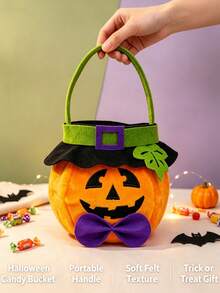 Halloween Trick Or Treat Candy Bags, 5 Styles Soft Plush Pumpkin Candy Buckets, Reusable Children's Halloween Gift Bags, Suitable For Party Favors And Cosplay - Multicolor - View 3