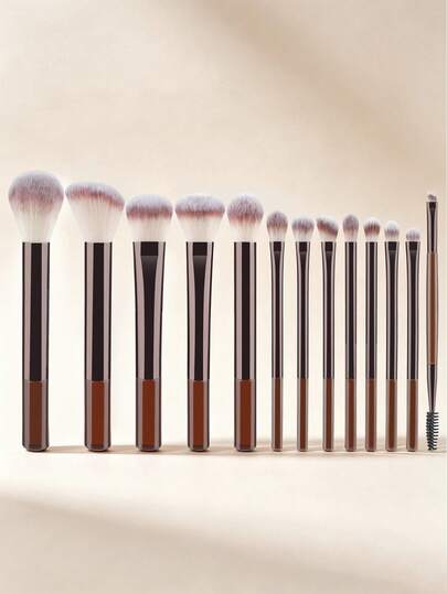 13 Professional Makeup Brushes Advanced Synthetic Powder Concealer Brush Travel Makeup Brush Set (Brown)