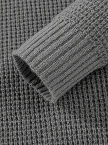 Men's Distressed Crew Neck Sweater, American Street Style Fringed Hem Loose Knit Pullover, Autumn/Winter Brand Top - Grey - View 7