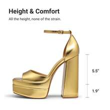 Women Fashion Ankle Strap Platform Chunky Heeled Sandals, Sexy Open Toe Ultra High Heel Sandals For Festival Party, Nightclub And Daily Wear - 金色 - 查看 4