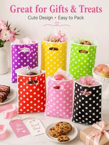6pcs Multicolor Polka Dot Plastic Gift Bags With Handles, Vibrant Color Party Favor Packaging Bags, Birthday Holiday Celebration Decoration Gift Bags, Candy Gift Packaging Supplies (Reusable Bags) - Multicolor - View 3