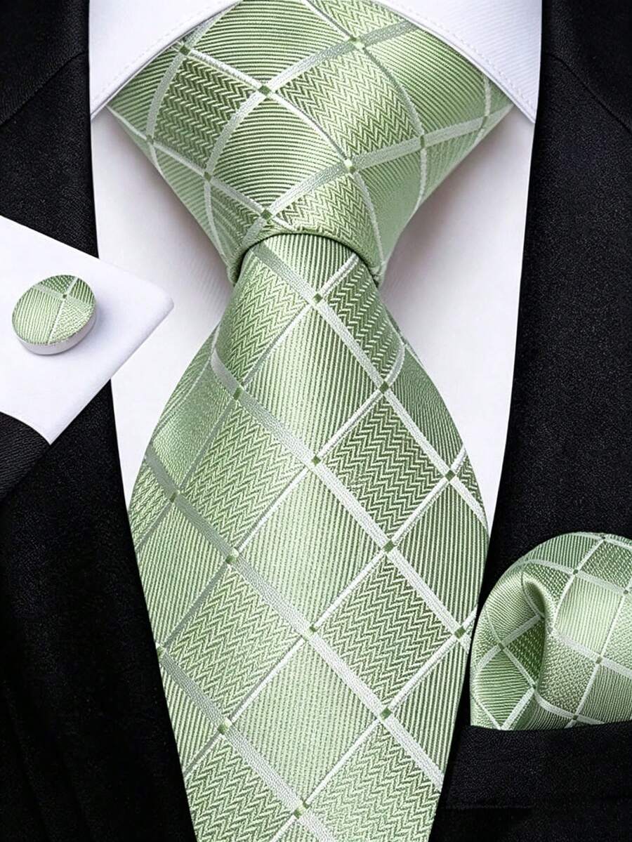 Men Tie Sets Classic Fashion Necktie Set With Cufflink For Business Party - Mint Green - View 1