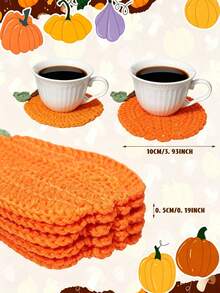 1/4/8pcs Handmade Crochet Pumpkin Coasters, Autumn Harvest Table Decor, Cute Knitted Orange Pumpkin Drink Coasters Set, Heat-Resistant Coaster Rugs, Rustic Style Thanksgiving Halloween Home Decor Kit, Holiday Tabletop Decoration, Housewarming Gift - Multicolor - View 3