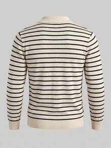 Men's Autumn/Winter Classic Striped Regular Shoulder Airplane Collar Long Sleeve Sweater - Apricot - View 6