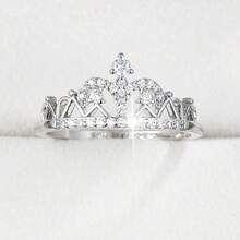 1pc Elegant Crown Shaped Cubic Zirconia Ring For Women - 56306 Silver + White - View 2