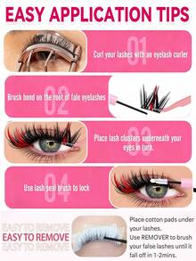 MEM 96 Pieces Of 4-Color Mixed Color Single Cluster False Eyelashes, D-Roll Colorful DIY Eyelash Clusters, With Glue, Glue Remover And Tweezers, Rainbow Color 1 Piece False Eyelashes, 1 Piece False Eyelashes, False Eyelashes, Halloween - Black - View 8