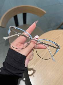 1PC Women's New High Definition Rhinestone Cat Eye Reading Glasses, Versatile Casual Daily Use For Computer, Reading, Gaming, Available In 100, 150, 200, 250, 300, 350, 400 Degrees - Transparent - View 2