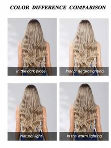 30 Inch Women Long Wavy Ombre Wig With Bangs, Synthetic Heat‑Resistant Natural Looking Dark Root Blonde Ash Brown Full Head Wig For Woman Daily Wear Party Halloween Cosplay - Multicolor - View 9
