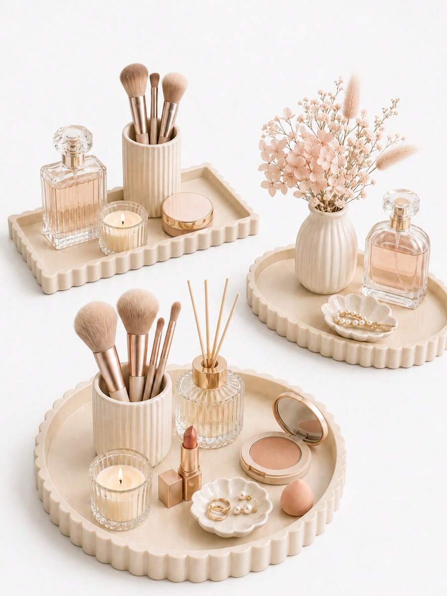 1pc Silicone Bathroom Vanity Tray, Modern Decorative Countertop Storage Dish, Waterproof And Shatterproof, Suitable For Cosmetics And Perfumes, Thickened Durable Easy To Clean Candle Holder - View 1