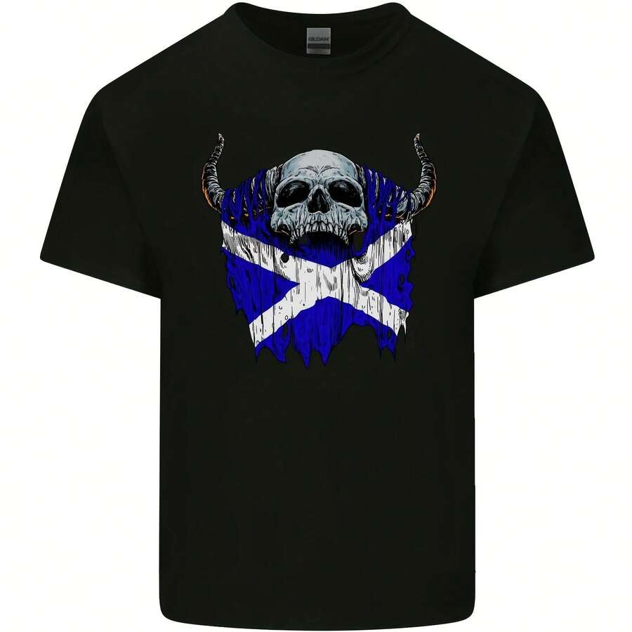Scotland Flag Skull Scottish Biker Gothic Mens Cotton T-Shirt Tee Top - 款式 - 查看 1