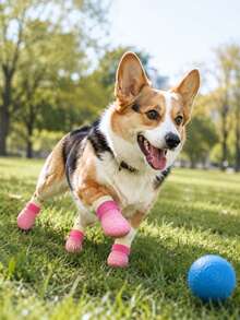 4pcs Waterproof Dog Boots, Suitable For Small And Medium Dogs, Non-Slip Soft Sole Pet Shoes, With Adjustable Straps, Washable And Reusable, Paw Protection For Rainy, Snowy And Hot Pavement - Pink - View 4