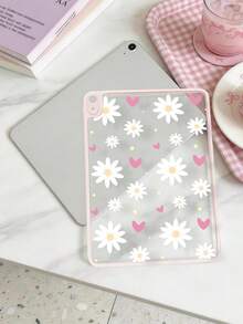 1件粉色愛心雛菊平板保護殼，相容 iPad Mini6/7/Air/Air2/9.7/10.2/10.5/10.9 (Air4-Air8)/Pro 11/10th Gen/A16/Pro 11 2024，彩繪圖案平板殼，高透明壓克力背板材質，粉色邊框透明殼，單殼，無筆槽 - 彩色 - 查看 4