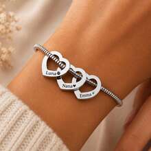 Personalised 1-6 Names Heart Bracelet, Custom Engraved Name Jewellery, Family Gift For Mum - Multicolor - View 4
