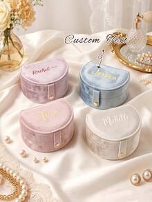 Personalized Handwritten Name Jewelry Box, Customized Travel Jewelry Organizer With Zipper Closure, Fabric Lining, Perfect Bridesmaid Invitation Gift Or Couple Keepsake, Elegant Design | Soft Lining, Wedding Gift, Jewelry Box, Velvet Jewelry Box - Multicolor - View 4