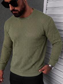 Suéter de hombre versátil con textura, casual para uso diario y desplazamientos, combina con todo - Verde militar - Ver 6
