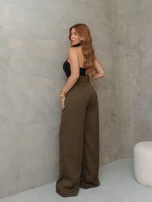 YING ZI Stone Mode Tailored Wide-Leg Trousers - 亮軍綠 - 查看 5