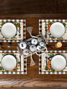 4pcs,6pcs,Autumn Harvest Pumpkin Thanksgiving Table Placemats,Rectangular Tablecloth,Washable,Suitable For Family Dinner,Coffee Table,Durable Kitchen And Dining Room Decor,Table Decoration Party And Scene Decoration,Home Decor - Multicolor - View 3