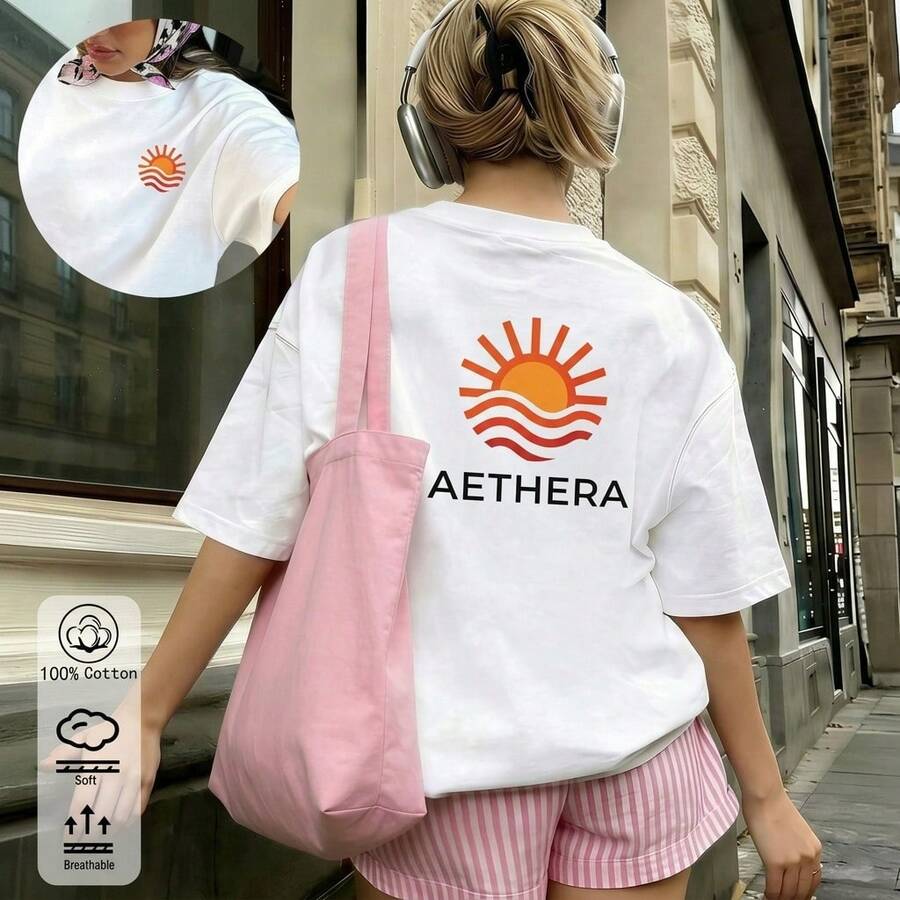 New Spring/Summer Arrival For Women: Elegant And Comfortable White Cotton Oversized T-Shirt With Ellesse Logo, Versatile For A Casual Urban Style - 白色6 - 查看 1