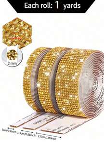 1 Yard Self-Adhesive Bling Crystal Rhinestone Diamond Ribbon, Christmas Decoration Rhinestone Sequin Sticker, DIY Car Computer Vanity Handmade, Wedding Party Decorative Sticker Packaging Roll, 2mm Rhinestone Craft (Red/Silver/Pink/Gold) - 1 Piece 12 Rows - View 2