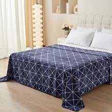 Soft Flannel Blanket With White Geometric Line Pattern On Navy Blue, Lightweight Polyester Throw For Bed, Sofa And Camping, Multiple Sizes - Blue - View 6