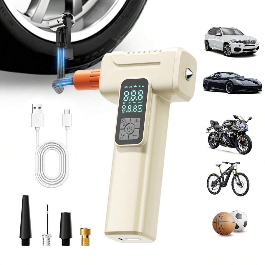Smart Digital Display Wireless Electric Air Pump, Multi-Function Car Tire Pressure Gauge, Emergency Window Breaker, Tire Inflator