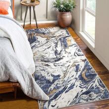 Techigher Machine Washable Hallway Runner Rug, Non Slip Kitchen Runner Mat, Modern Abstract Bedside Rug, Low Pile Foldable Floor Carpet For Entryway, Laundry Room, Bathroom - Blue - View 3