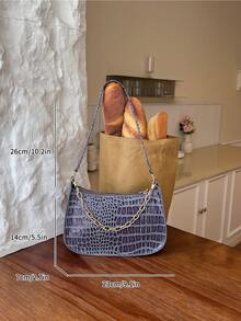 Fashionable Crocodile Embossed Chain Shoulder Underarm Bag - Blue - View 6