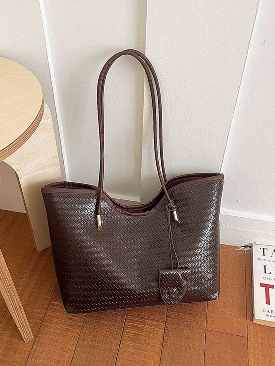 女款時尚大容量肩背組合托特包,附按扣開合,街頭休閒、攝影、日常通勤大包 - 咖啡棕 - 查看 1