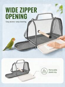 Parrot Carrying Cage, Breathable Bird Cage Carrying Bag, Suitable For Parrots, Pigeons, Lizards, Hamsters, Portable Transparent Small Pet Travel Bag - Grey - View 2
