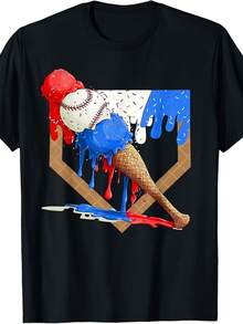 4th Of July Red White And Blue Baseball Ice Cream Drip Boys T-Shirt - 款式 - 查看 1