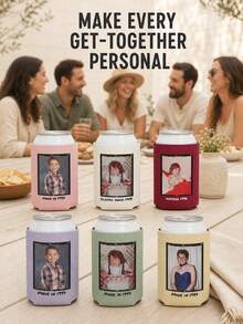 1pc Personalized Photo Can Cooler Sleeve, Customized Image Can Holder, Vintage Movie Frame & Text Design, Birthday Party Drink Cup Sleeve, Commemorative Gift - Multicolor - View 4
