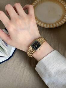 1件女款金色圓形石英手錶，優雅時尚，適合日常配戴，生日/畢業禮物，派對與聚會 - 金色 - 查看 6