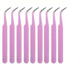 KLONKEE 9pcs Stainless Steel Pink Pointed/Bent Tweezers, Multi-Functional Tweezers Suitable For Handmade Crafts, Jewelry Making, DIY, Nail Art - 9pcs - View 9